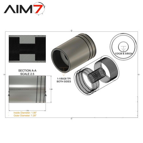 AIM7 ATOLL AA-2.5A 1/2 x 28 OR 5/8 X 24 Muzzle Brake & BARREL SHROUD - Picture 23 of 24