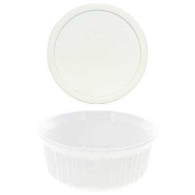 Corningware FS5 1.5qt Round French White Casserole Dish and F-5-PC Plastic Lid