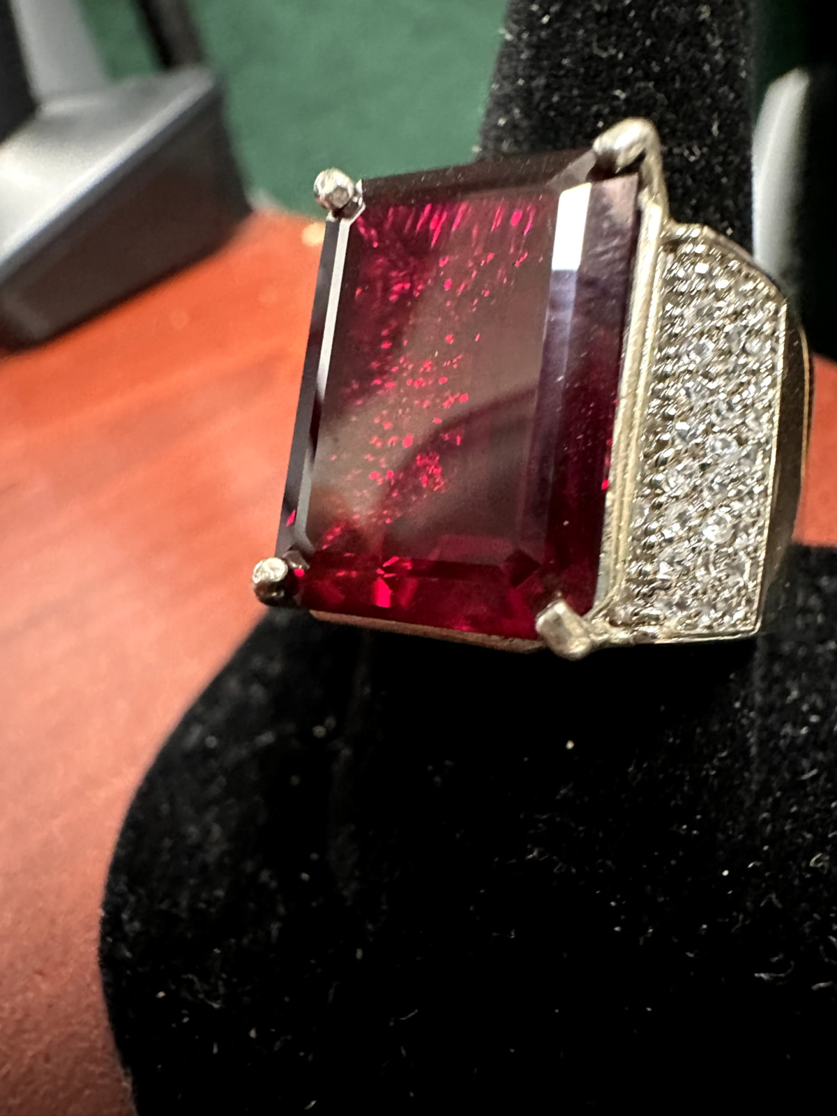 Solid .925 Sterling Silver Square Ruby Red Stone … - image 1