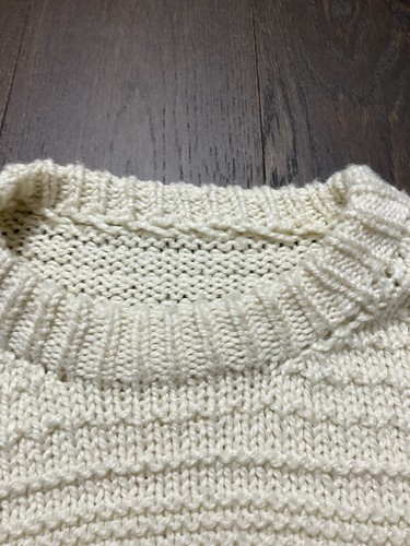 Vintage Fishermans Sweater Hand Made Sz L Cable Knit Heavyweight 3D Cream 90s - Picture 4 of 7