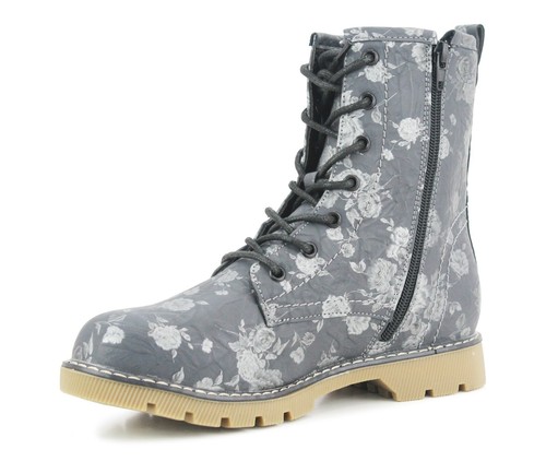 Mujeres Damas Botas de Combate Metálicas Florales Con Cordones Cremallera Lateral Parte Superior Alta Botines - Imagen 3 de 16