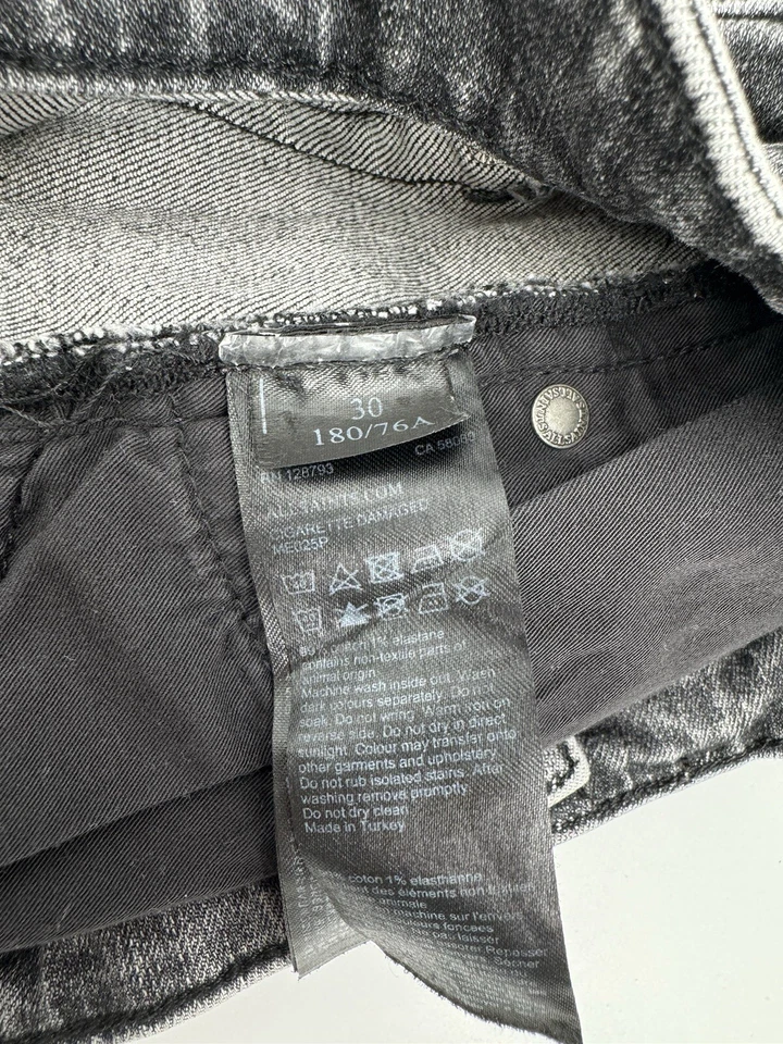 Pantalones de mezclilla para hombre All Saints dañados por cigarrillos ajustados desteñidos negros lavados 30x32 Foto 4 de 4