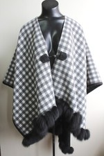 BRAND NEW GRAY/WHITE WOOL  FOX FUR CAPE SHAWL WRAP WOMEN WOMAN 29"