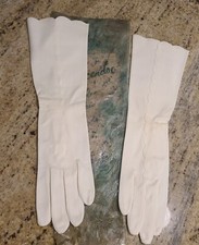 New Vintage Women Size S/M 6 White Cotton Formal 14" Long Gloves Scallop Detail