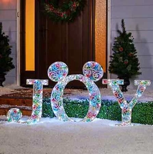 Disney Magic Holiday Mickey Mouse "JOY" Yard Sign LED Light-Up Ornament Display