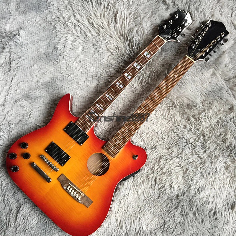 Custom Shop Left Hand Double Neck 6 12 Electric Acoustic Guitar CS Flamed Veneer