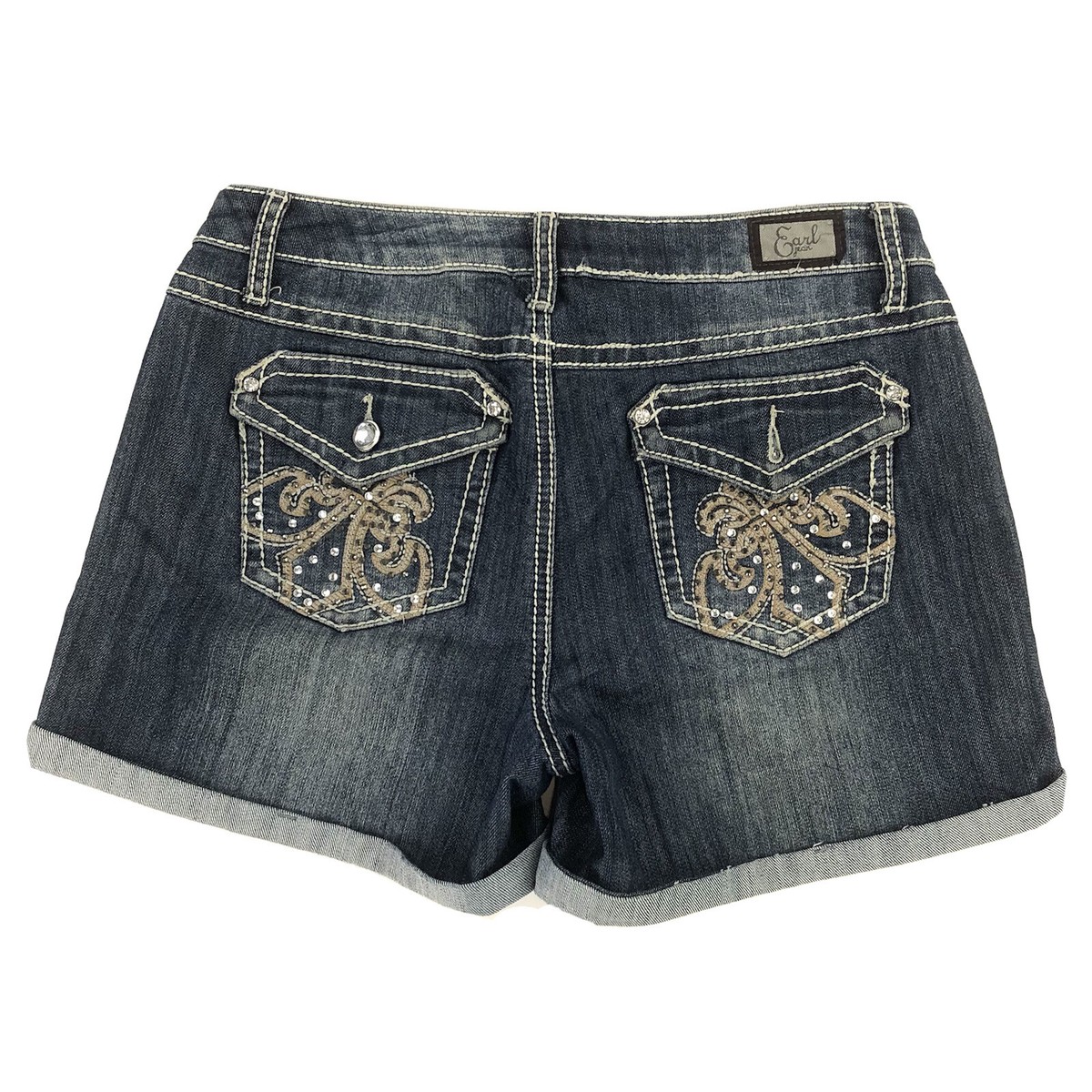 Earl Jean レディース
ブラウン レザー ライダースジャケット Earl Jean Cuffed Shorts Womens 6 Rhinestones Thick Stitch