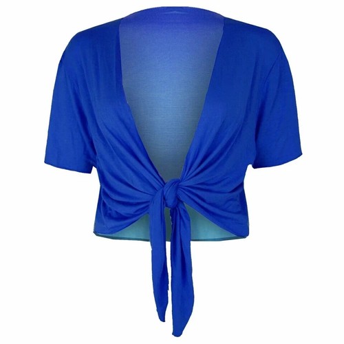 Ladies Plain Cap Short Sleeve Tie Up Front Bolero Shrug Cropped Cardigan Top UK - Picture 15 of 23