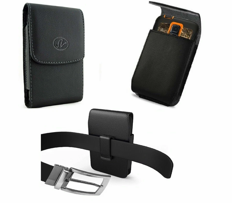 XL Vertical leather Phone Holder Case Pouch Belt Clip Holster For Large Phones - Image 2 of 4