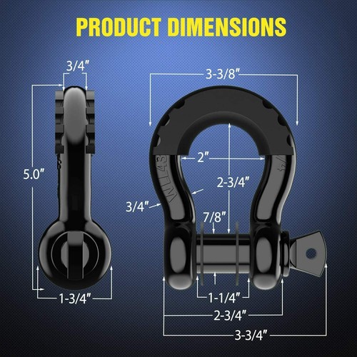 3/4" D-Ring Shackle Mount with Backer Plate 5 TON Bolt On Clevis Mount Bumper 4X - Picture 12 of 12