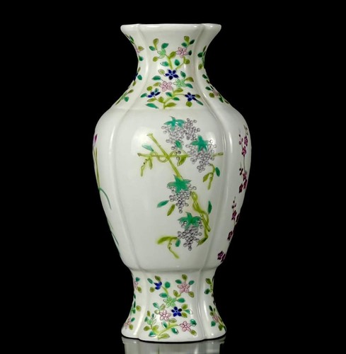 ANTIGUO RARO JARRÓN DE PORCELANA ROSA CHINO MARCADO FAMILIA JIAQING (X265) - Imagen 5 de 9