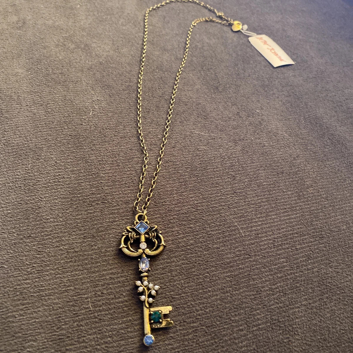 Betsey Johnson Key Pendant Long Necklace No Size LIGHT SAPPHIRE