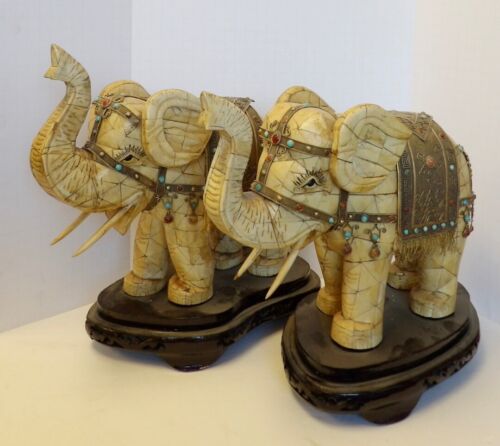 Magnificent Pair of Early 20th Century Antique Chinese Carved Elephants