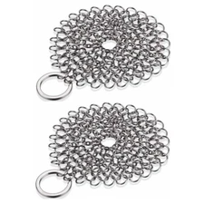 2pcs Stainless Steel Cast Iron Cleaner Chain Mail Scrubber Kitchen Cookware B440
