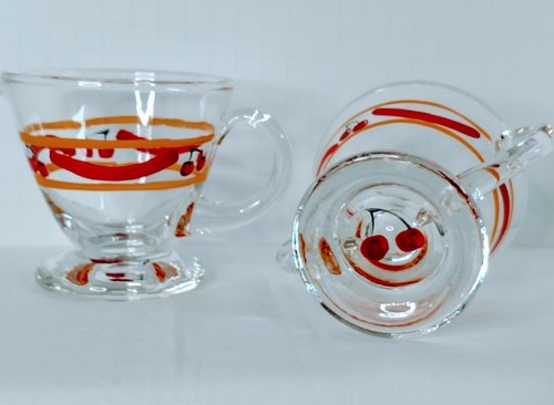 Cream And Sugar Bowls Cherries Vintage Glass Clear 70s - 80s - Picture 3 of 6