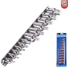 Bluespot 12pc  Male Torx Bit Star Socket Set With Rail 1/4" 3/8" Drive T10 - T60