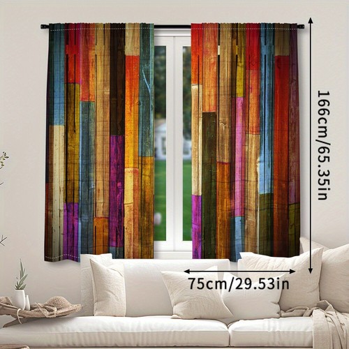 4Panels 3D Muticolor Wooden Plank Curtains Window Drapes for Bedroom Living Room - Picture 39 of 41