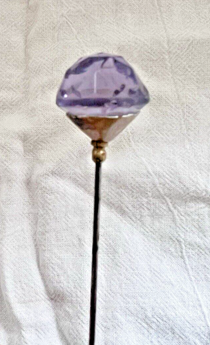 Antique Purple Glass Topped Hatpin 8.5" Long Victorian Cottage Core Hat Pin - Picture 3 of 10