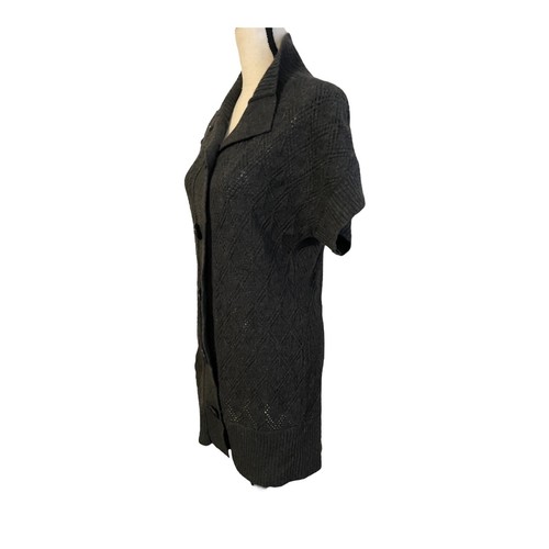 Trina Turk Cardigan Size Medium Gray Short Sleeves Pointelle Knit Wool Cashmere - Picture 4 of 6