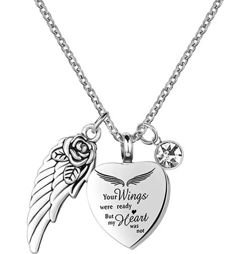 Stainless Steel Angel Heart Wings Ashes Keepsake Cremation Memorial Urn Necklace - Picture 5 of 29