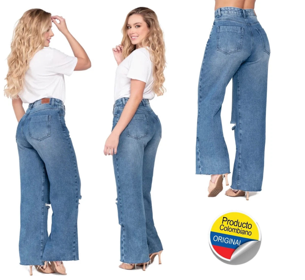 High Waisted Push Up Jeans Pantalones Colombianos Levanta Cola Denim Wide  Leg