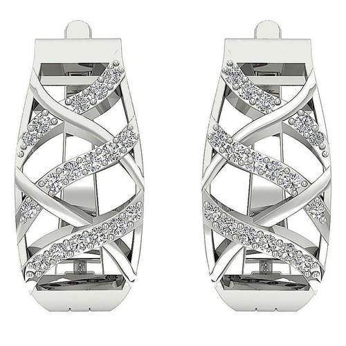 Designer Hoop Earring SI1 G 0.60Ct Round Cut Diamond 14K Gold 0.90 Inch Pave Set - Picture 7 of 12