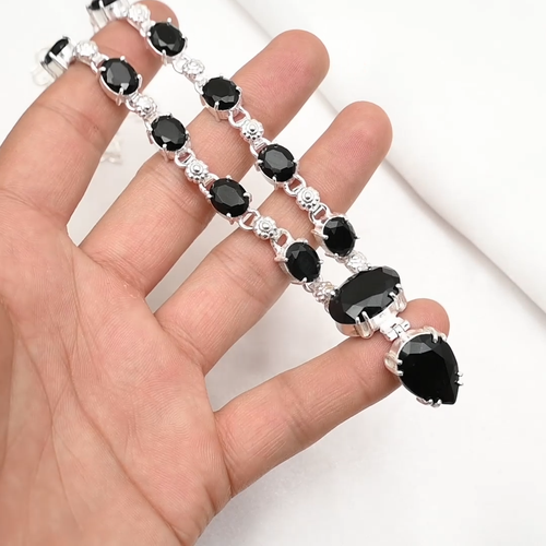 Black Spinel Gemstone Handmade Jewelry 925 Sterling Silver Necklace For Women - Video 1 of 1