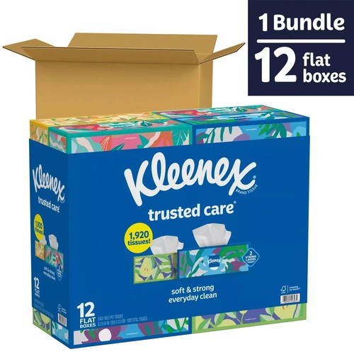 Kleenex Trusted Care 2-ply Facial Tissues, Flat Boxes 160 tissues/box, 12 boxes - Picture 2 of 6