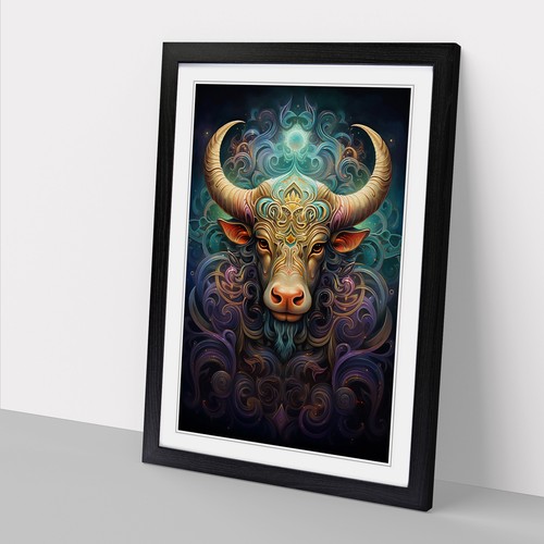 Taurus Zodiac Hard Edge Wall Art Print Framed Canvas Picture Poster Decor - Picture 2 of 8