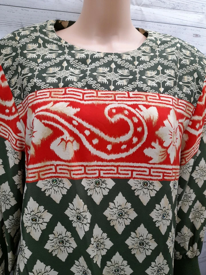 De Colección Jo Hanna York Por Joan Davis Conjunto Floral Falda Top Traje Conjunto Verde Rojo Talla 18 Foto 2 de 4