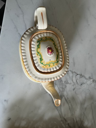 Tetera antigua rara Copeland Spode Inglaterra amarillo verde vistas continentales 10x6" - Imagen 3 de 10