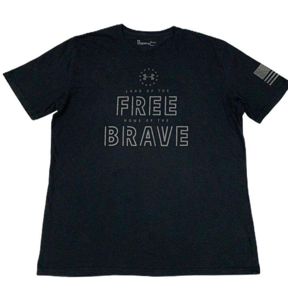 Under Armour Freedom Free Brave Mens T-Shirt Black Cotton Loose Heatgear L
