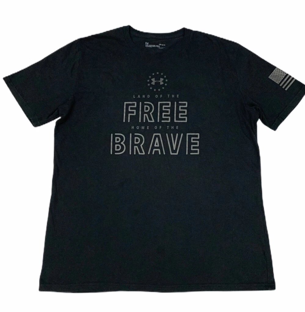 Under Armour Freedom Free Brave Mens T Shirt Black Cotton Loose Heatgear L