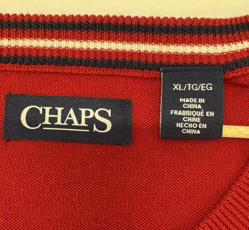 Chaps 100% Cotton size XL V-Neck Red Golf Sweater Vest Embroidered Logo - Picture 8 of 10