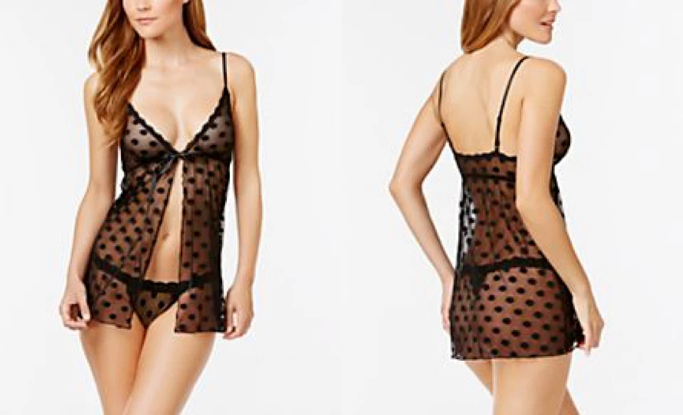 Conjunto Feminino Hanky Panky L74132 Black Dot Fly Away Babydoll Top/G-String Tamanho M - Imagem 2 de 4