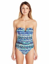 Jessica Simpson Women's Totem V-Wire Bandeau Maillot One Piece Swimsuit Sz M
