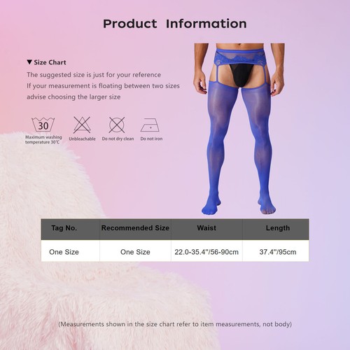 Sexy Men Pantyhose Sheer Nightwear Sissy Garter Stockings Crossdressing Lingerie - Picture 38 of 106