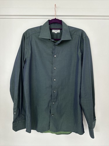 Eton schmales dunkelgrünes Shirt mit gepunktetem Muster 42 16,5