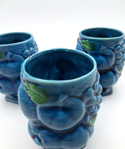 3 Vintage 1960's Inarco Mood Indigo Blue Fruit Juice Tumblers Cups E2853 Japan - Picture 7 of 7
