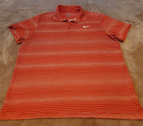 Nike DriFit mens polo shirt XL Unique Wavy stripe orange short sleeve - Picture 2 of 4