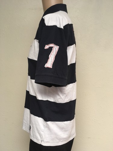 ENGLAND RUGBY RFU STRIPED RUGBY SHIRT Navy White Thick Stripes Medium - Picture 3 of 12