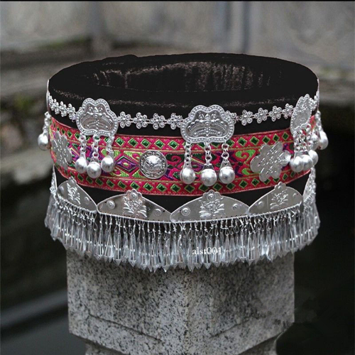 Miao Hmong Cap Silver Tassel Hats Accessories Headdress Ethnic Minority Dance - Picture 4 of 15