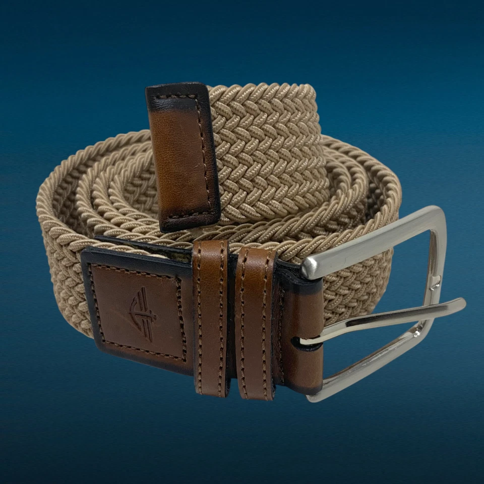 复古 Y2K Dockers 尺寸 M 34-36 棕褐色卡其色编织斜纹带银色五金件 — 第 2/4 张图片