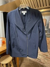 Elana by Tanner navy blue zip jacket blazer zip pockets & sleeves size 16 lined