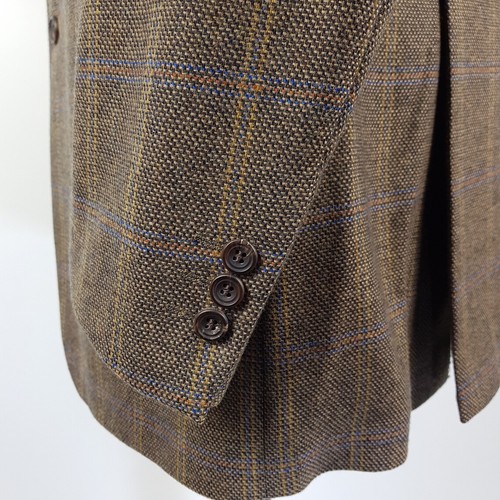 Daks SØR Tweed Sakko Herren Gr. 52 Braun Blau Orange Kariert Wolle Jacke Leder - Picture 4 of 10