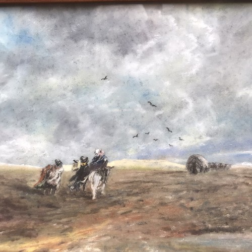 Manner Of David Cox-Coloured Pastels-Travellers In A Stormy Landscape-20x25cm - Picture 2 of 19