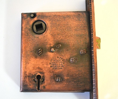 Antique RUSSELL AND IRWIN Copper Door Plates Mortice Lock Knob - Picture 5 of 7