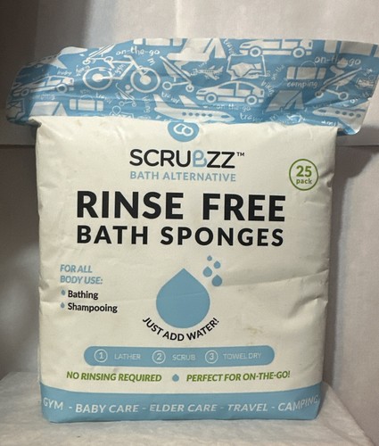 Scrubzz spülfreie Badeschwämme - 25er-Pack einfach Wasser hinzufügen - Baby oder ältere Pflege - Reise
