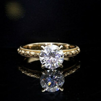 14K Yellow Gold Plated 1.50 Ct Round Simulated Diamond Solitaire Engagement Ring