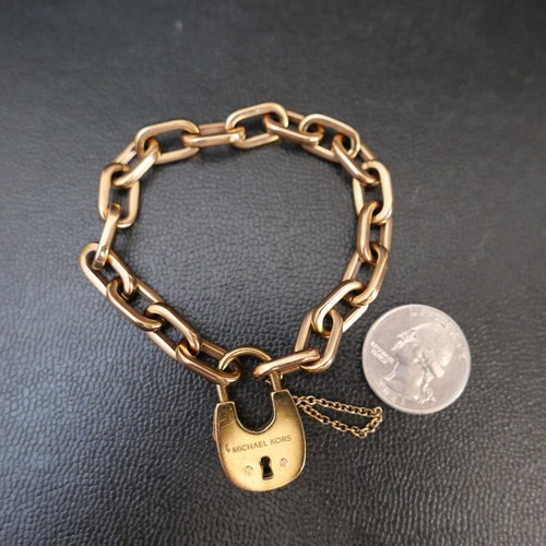 Michael Kors Cityscapes Padlock Rose Gold Chain Bracelet MKJ4629791 lock mk - Picture 2 of 2